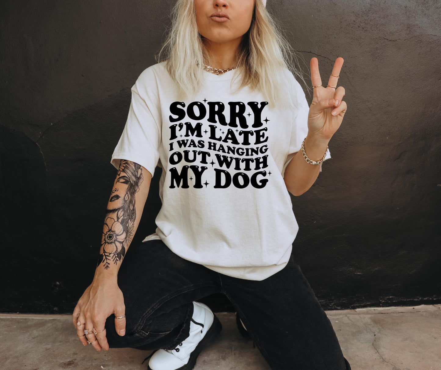 Sorry im late i wa hanging with my dog T-shirt Svg Png Design, Retro Groovy Sublimation, Dog Mom  Digital Download PNG File, Svg File, Commercial Use Matching Pocket Front Back