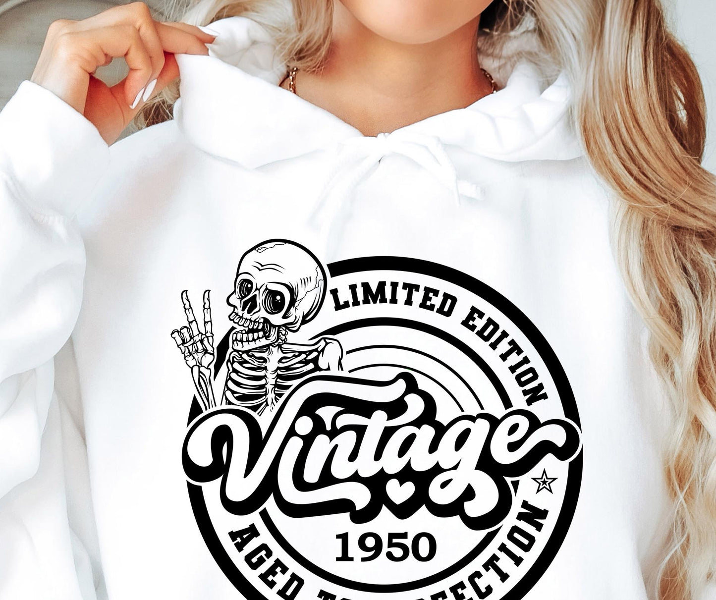 AGED TO PERFECTION WITH SKULL 1950 SVG and PNG Vintage, Retro Skeleton T-shirt Design, Age + Birth Year, Svg Files For Cricut, Silhouette, Digital Download (1)