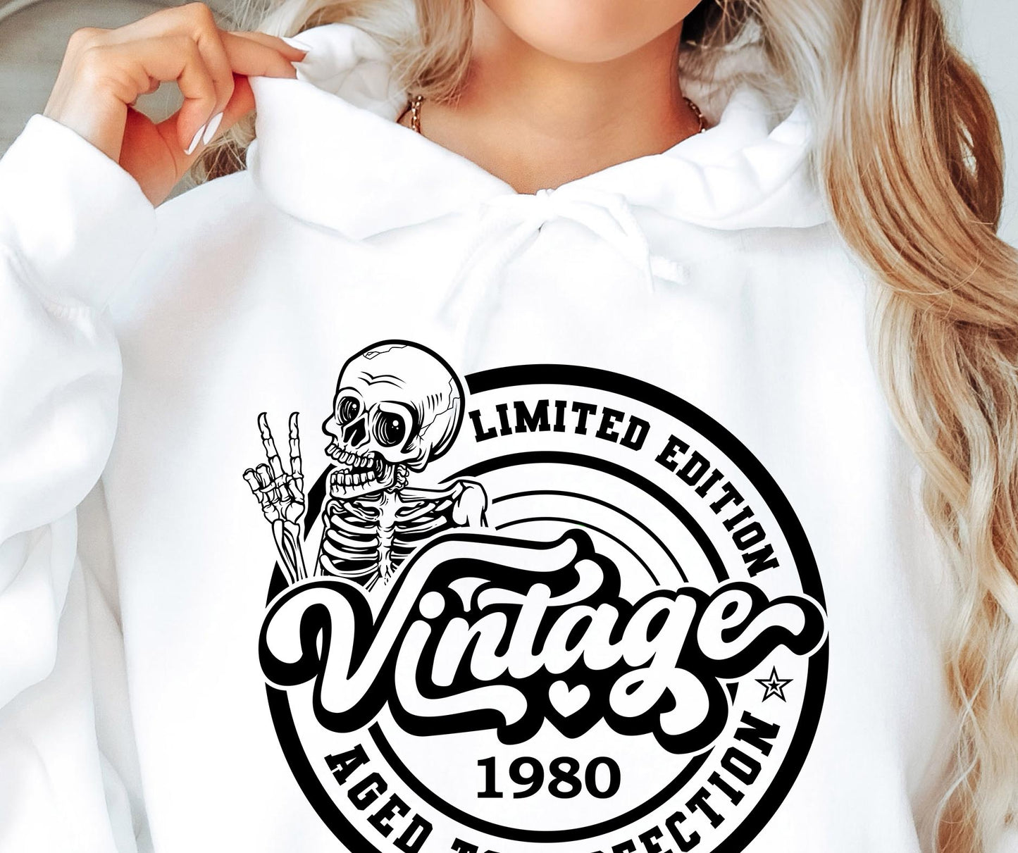 AGED TO PERFECTION WITH SKULL 1980 SVG and PNG Vintage, Retro Skeleton T-shirt Design, Age + Birth Year, Svg Files For Cricut, Silhouette, Digital Download (1)