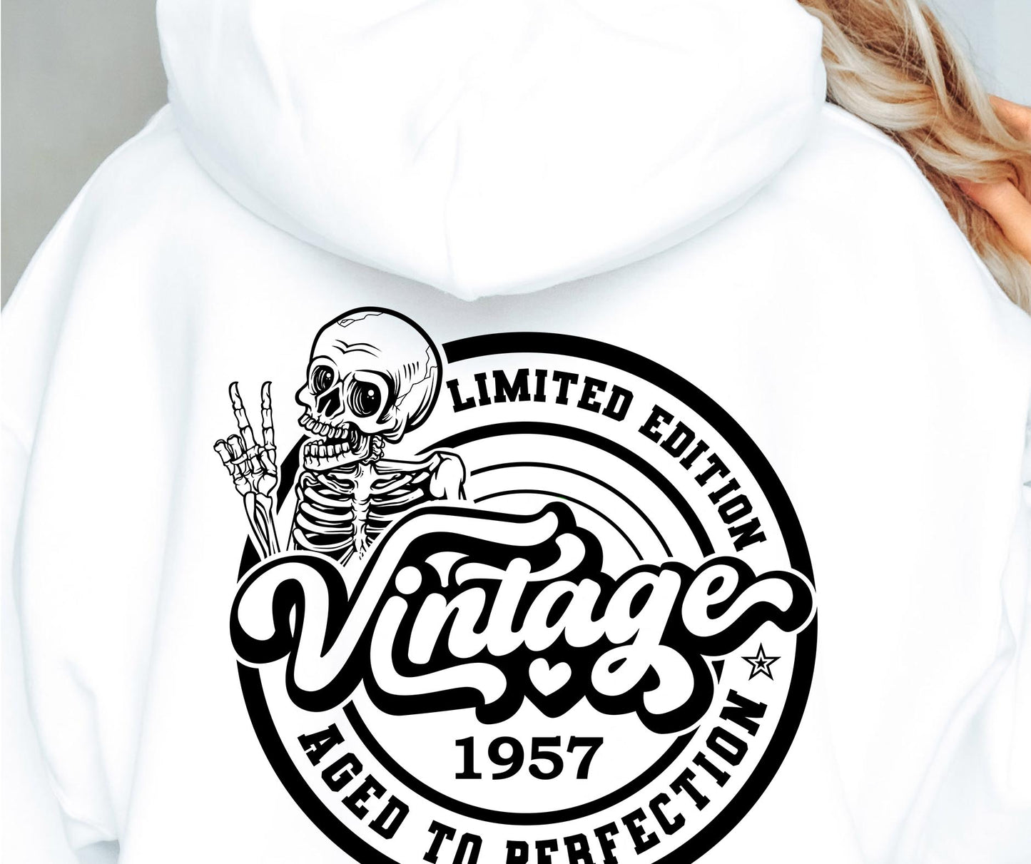 AGED TO PERFECTION WITH SKULL 1957 SVG and PNG Vintage, Retro Skeleton T-shirt Design, Age + Birth Year, Svg Files For Cricut, Silhouette, Digital Download (1)