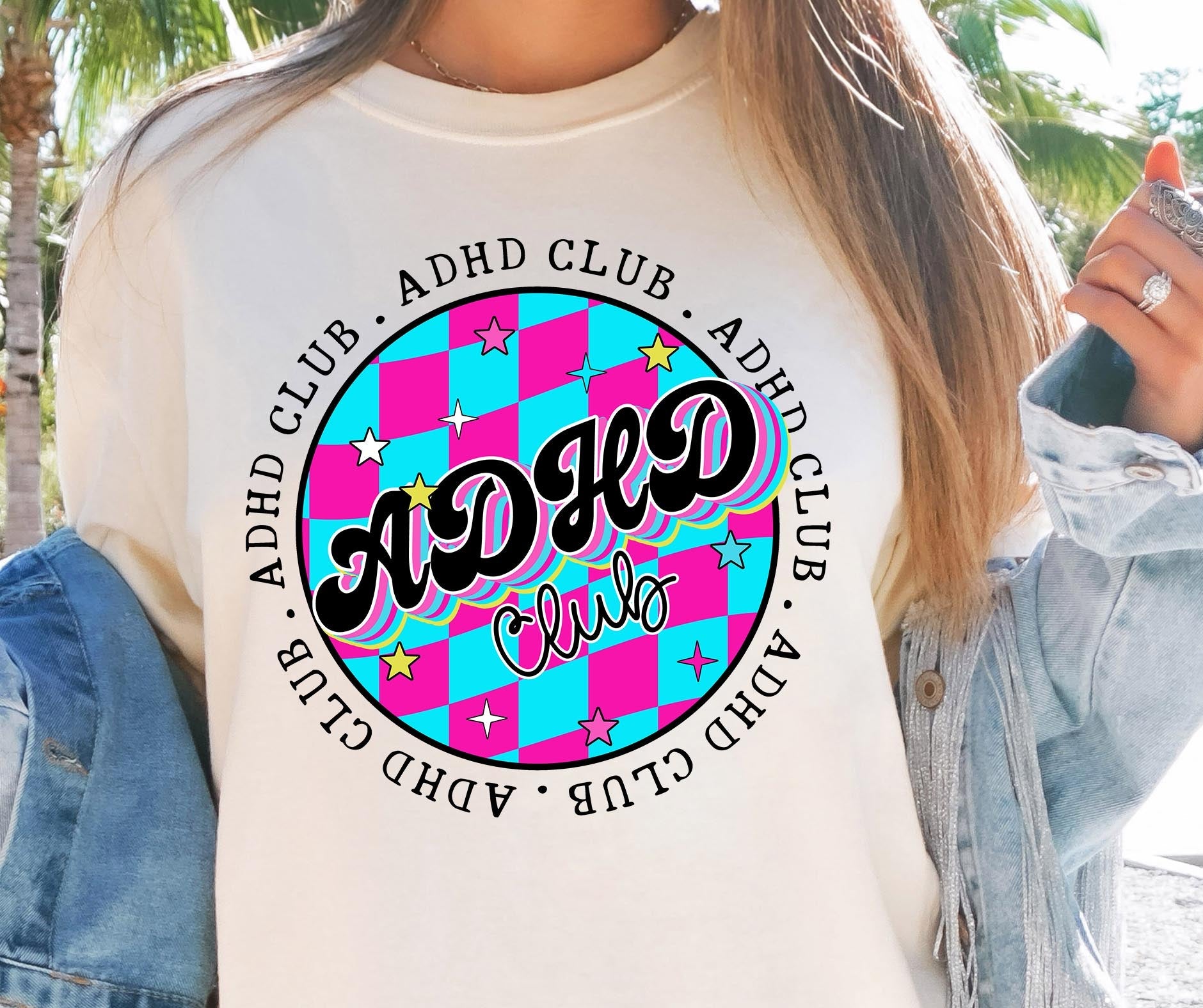 Sublimation PNG Sublimation PNG - ADHD Club T-shirt Png Design, Retro Hippy Sublimation, Funny Mental health Digital Download PNG File, Commercial Use-Tumblerwrapdesigns