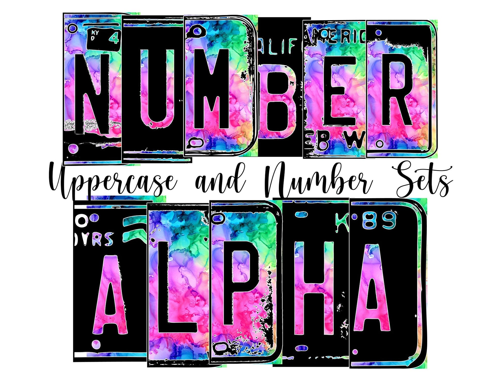 Alcohol Ink Number Plate Alphabet Uppercase Numbers PNG, Pink Green BlueAlphabet PNG Digital Download - Tumblerwrapdesigns