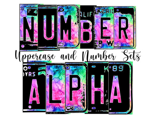 Alcohol Ink Number Plate Alphabet Uppercase Numbers PNG, Pink Green BlueAlphabet PNG Digital Download - Tumblerwrapdesigns