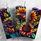 Alcohol Ink Sunflowers 20oz Sublimation Tumbler Designs, Neon Rainbow 9.2 x 8.3” Straight Skinny Tumbler Wrap PNG, Sublimation Design PNG - Tumblerwrapdesigns