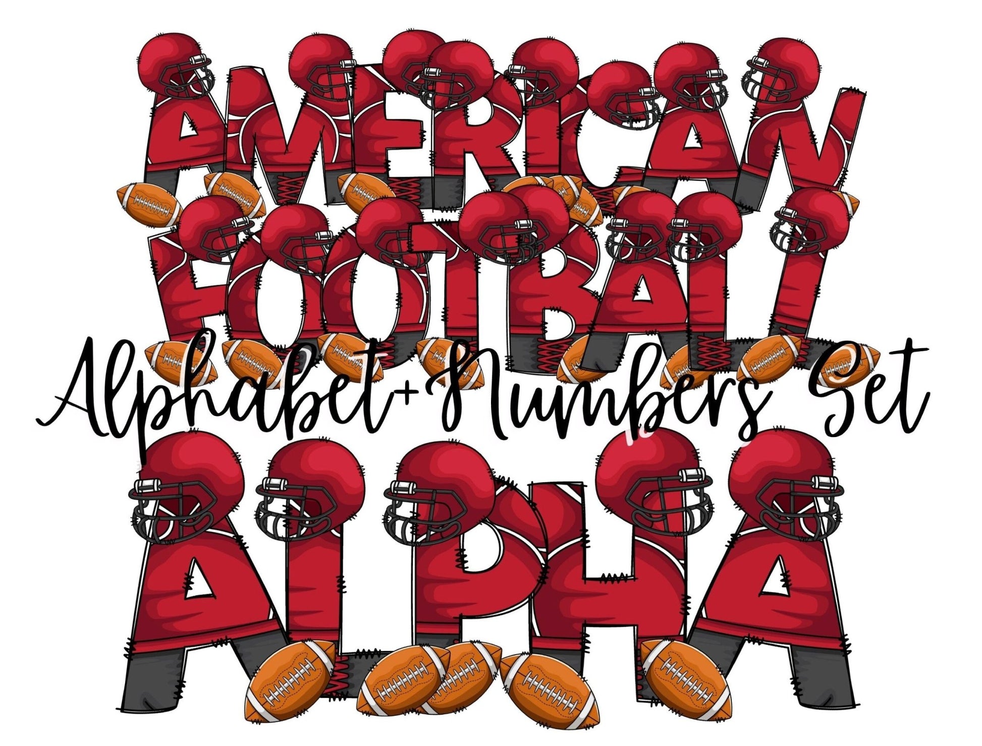 American Football Doodle Letter Alphabet with Uppercase and Numbers PNG, Alphabet PNG Digital Download - Tumblerwrapdesigns