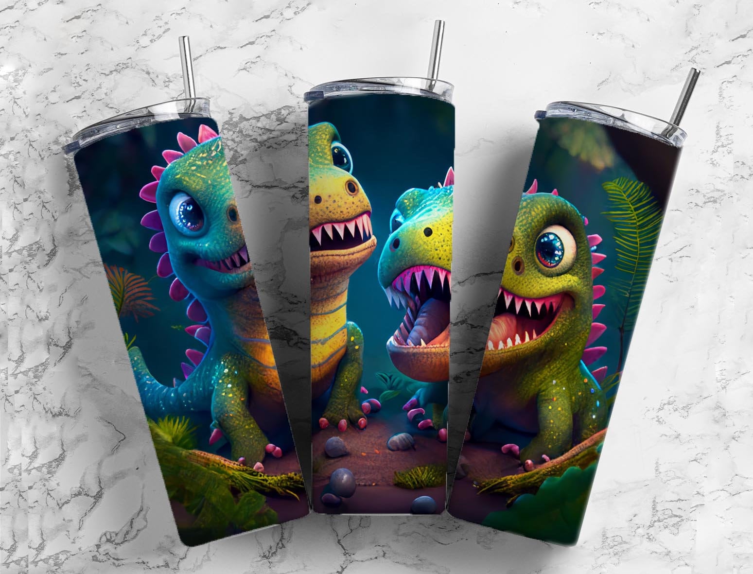 Baby dinosaurs 20oz Sublimation Tumbler Designs, Cute cartoon 9.2 x 8.3” Straight Skinny Tumbler Wrap PNG - Tumblerwrapdesigns