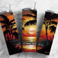 Beach palm tree 20oz Sublimation Tumbler Designs, ocean sunset 9.2 x 8.3” Straight Skinny Tumbler Wrap PNG - Tumblerwrapdesigns