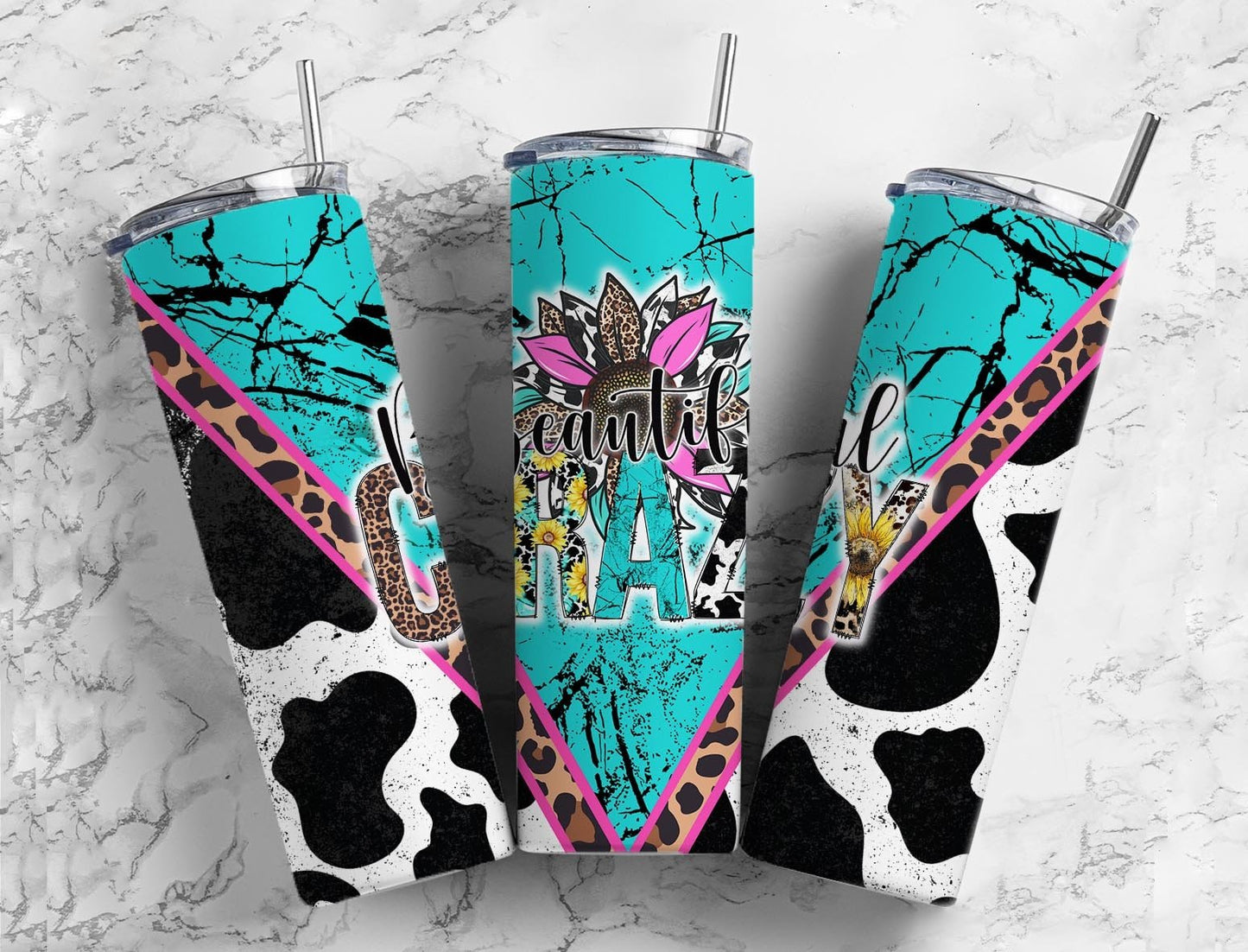 Beautiful Crazy 20oz Sublimation Tumbler Designs, Turquoise Gem 9.2 x 8.3” Straight Skinny Tumbler Wrap PNG, Cow Sublimation design - Tumblerwrapdesigns