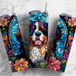 Bernese mountain dog 20oz Sublimation Tumbler Designs, Stained glass floral 9.2 x 8.3” Straight Skinny Tumbler Wrap PNG - Tumblerwrapdesigns