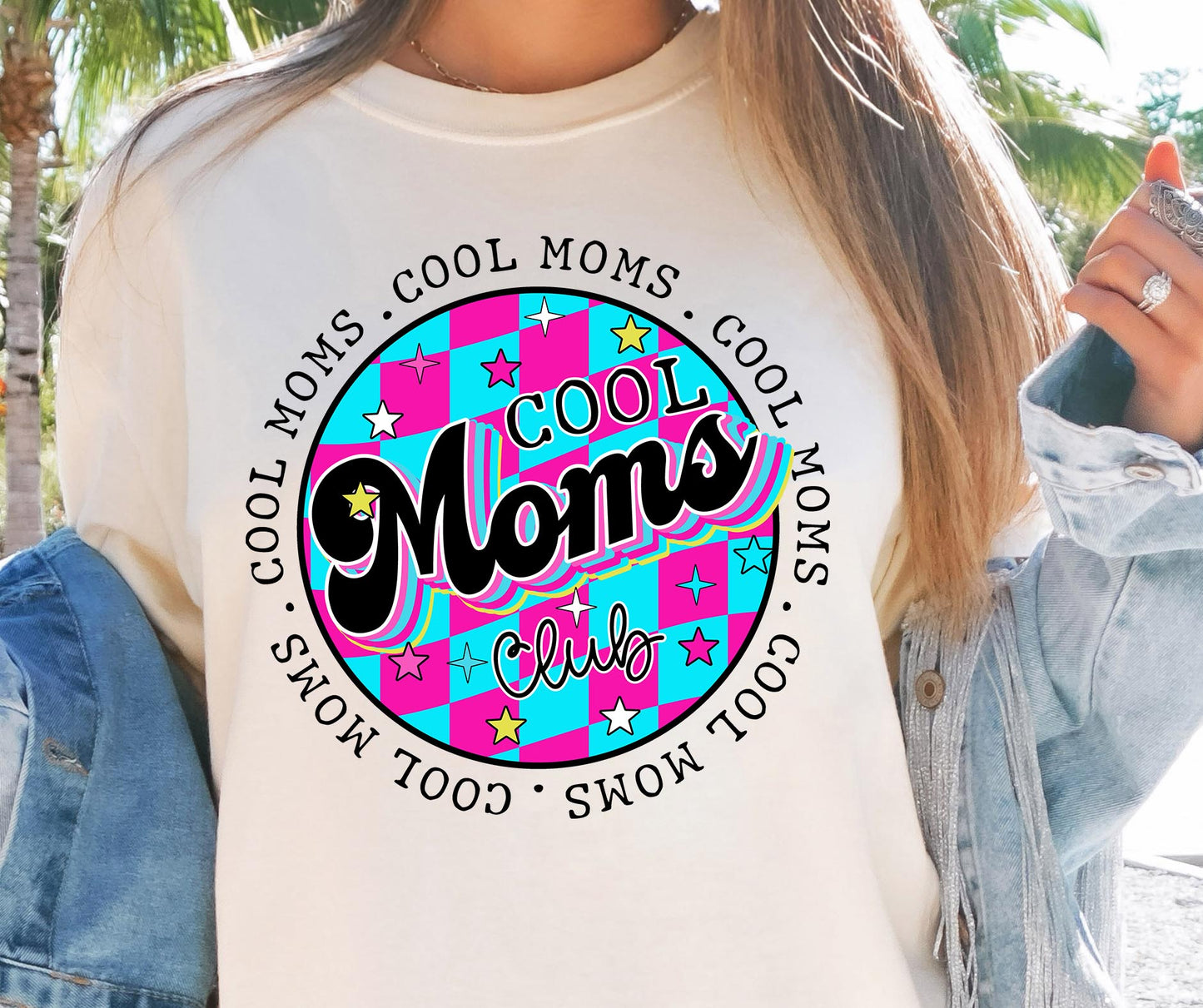 Cool Moms Club T-shirt Png Design, Retro Hippy Sublimation, Funny Mama Digital Download PNG File, Commercial Use