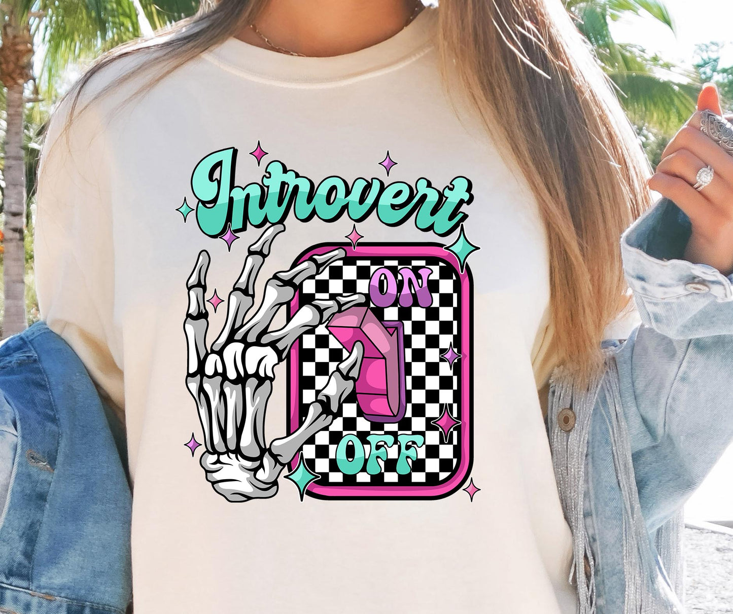 Introvert Switch On Skeleton  T-shirt Png Design, Retro Hippy Sublimation, Smile Digital Download PNG File, Commercial Use (1)