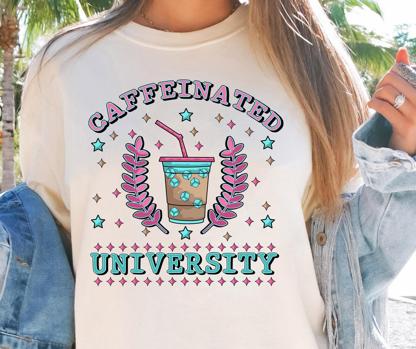 Caffinated University T-shirt Png Design, Retro Hippy Sublimation, Funny Mental health Digital Download PNG File, Commercial Use