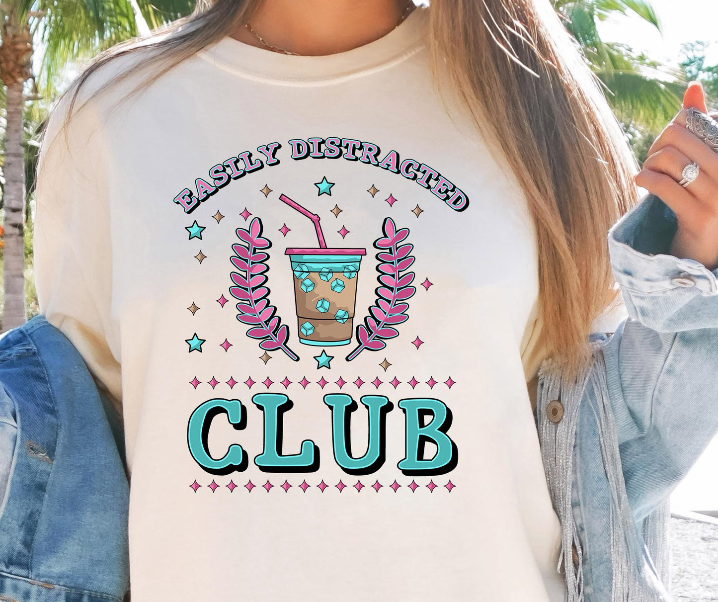 Easily Distracted Club T-shirt Png Design, Retro Hippy Sublimation, Funny Varsity Digital Download PNG File, Commercial Use