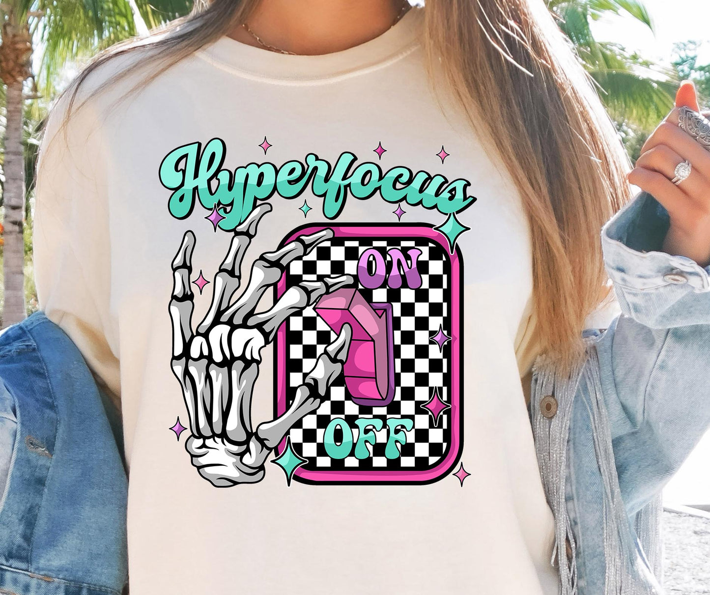 Hyperfocus Switch on Skellie T-shirt Png Design, Retro Hippy Sublimation, motivational Digital Download PNG File, Commercial Use (1)