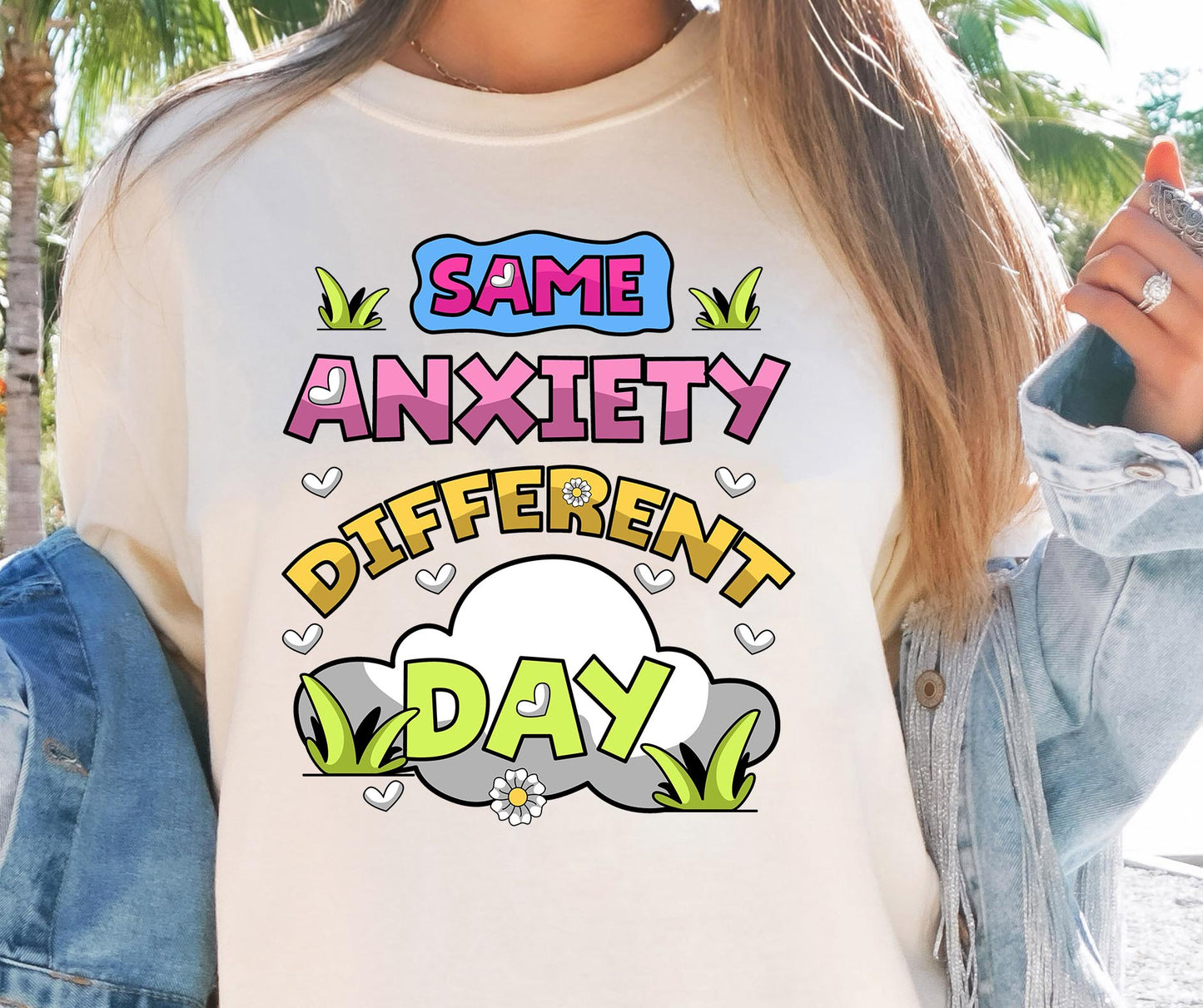 Same anxiety Different day T-shirt Png Design, Retro Hippy Sublimation, Mental health Digital Download PNG File, Commercial Use (1)