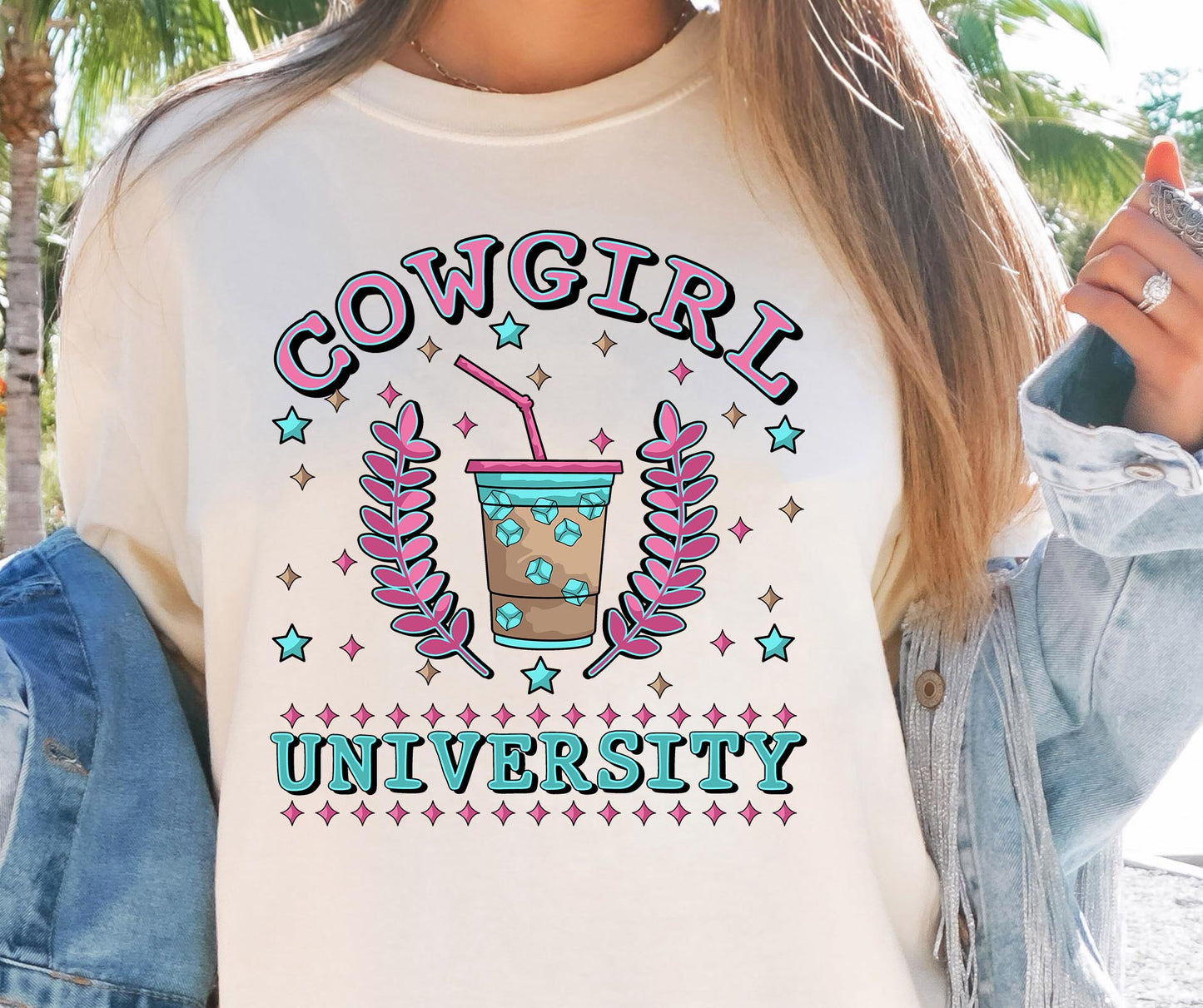 Cowgirl University T-shirt Png Design, Retro Hippy Sublimation, Varsity Digital Download PNG File, Commercial Use