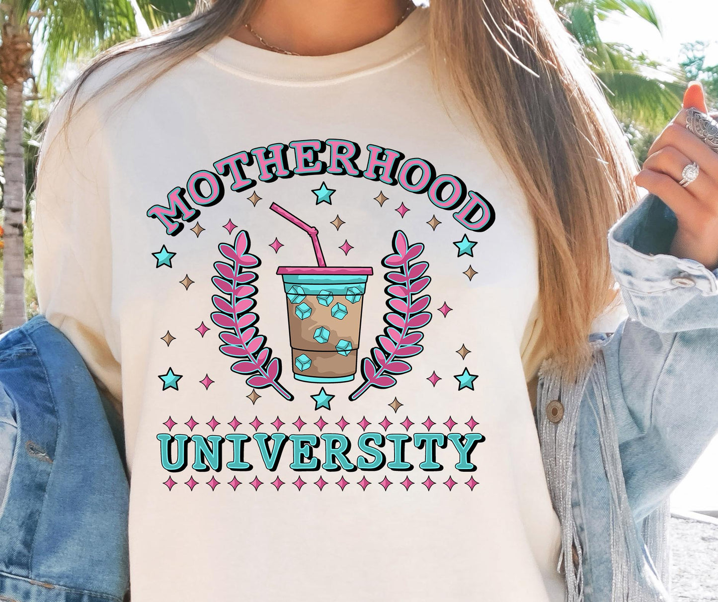 Motherhood University T-shirt Png Design, Retro Hippy Sublimation, Varsity Digital Download PNG File, Commercial Use (1)