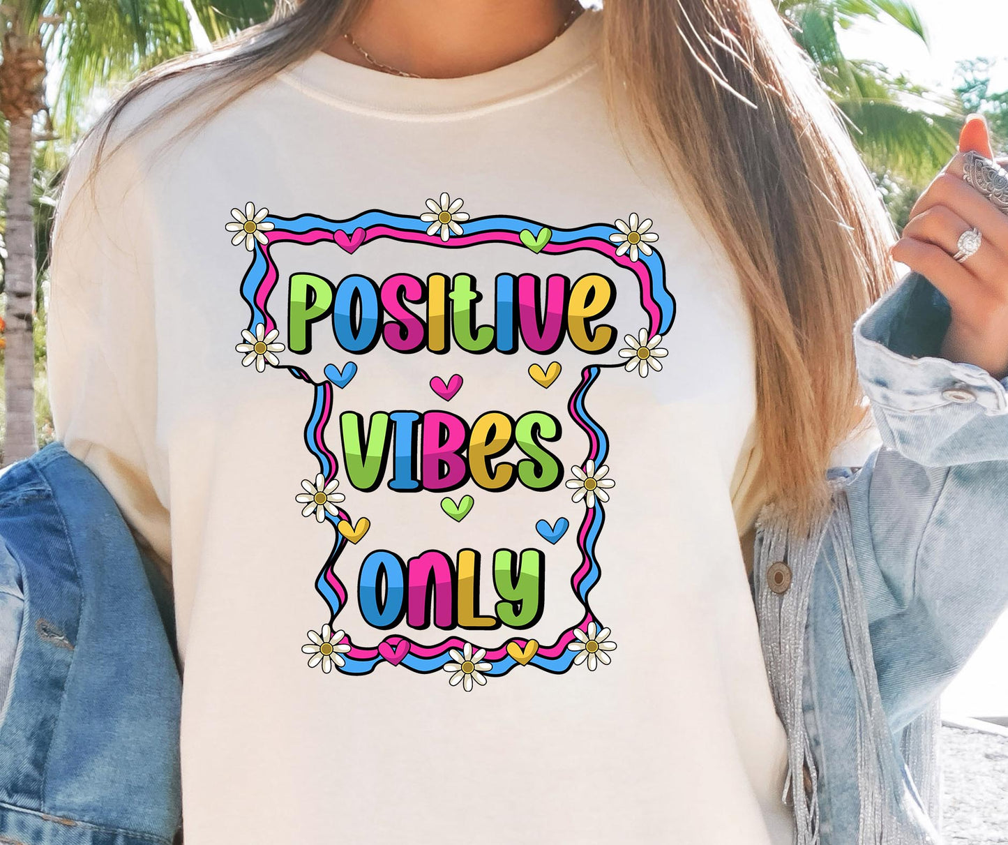 Positive vibes only T-shirt Sublimation Png Design, Inspirational Quote Png, Retro Groovy Flower, Motivational Png, Positive Quotes, Self Love Png