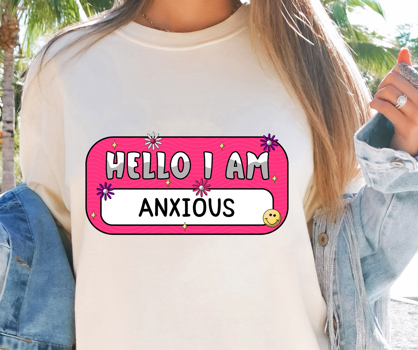 Hello I Am Anxious Name Tag T-shirt PNG Design,  Sublimation Tee Motivational Digital Download PNG File, Commercial Use