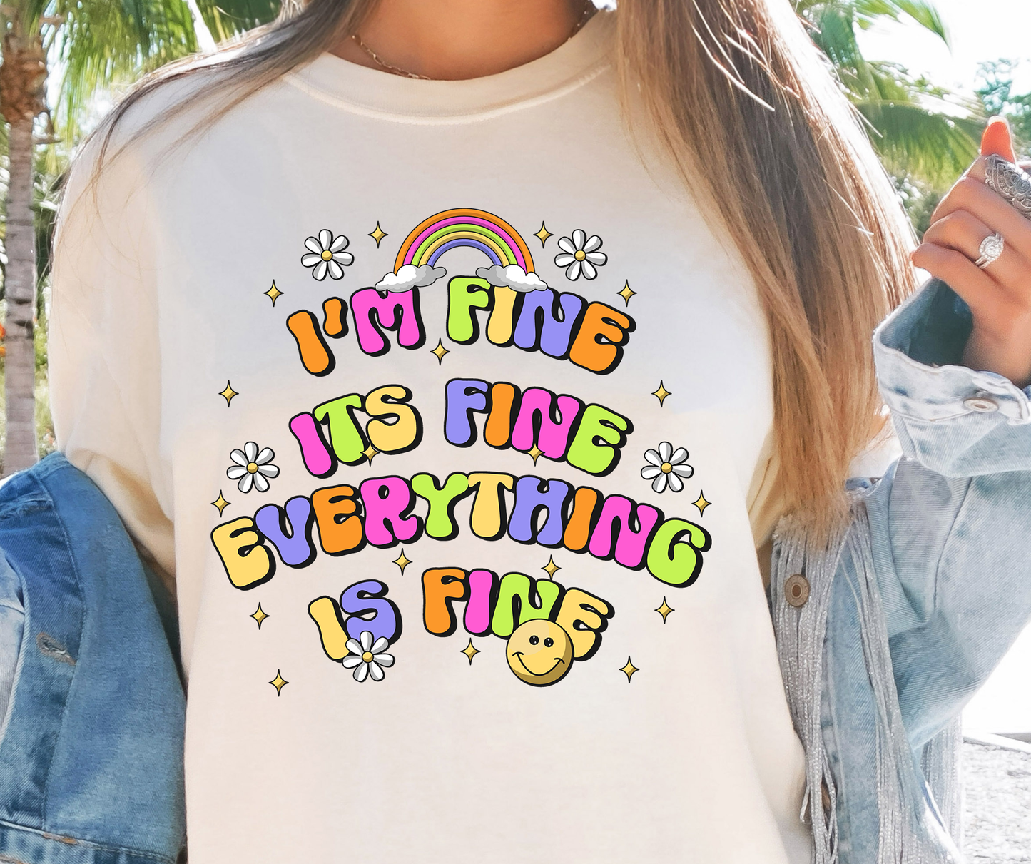 Everything Is Fine Rainbow Emoji T-shirt PNG Design,  Sublimation Tee Motivational Digital Download PNG File, Commercial Use