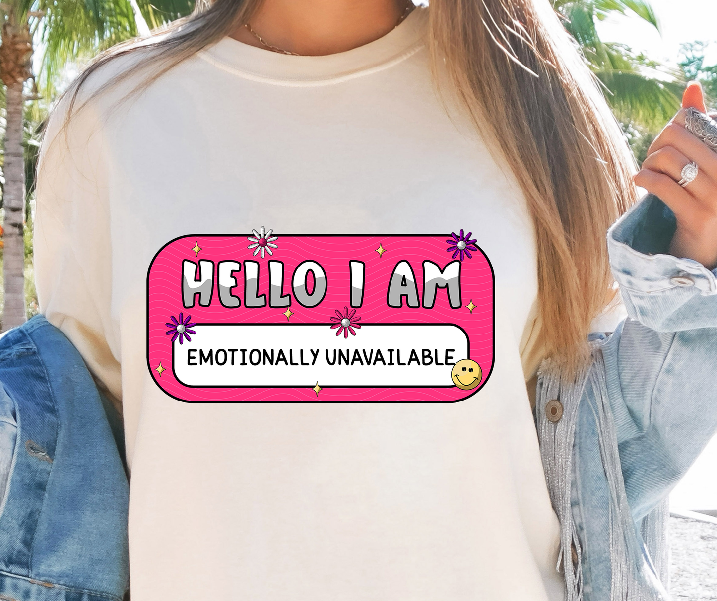 Hello I Am Emotionally Unavailable Name Tag T-shirt PNG Design,  Sublimation Tee Motivational Digital Download PNG File, Commercial Use