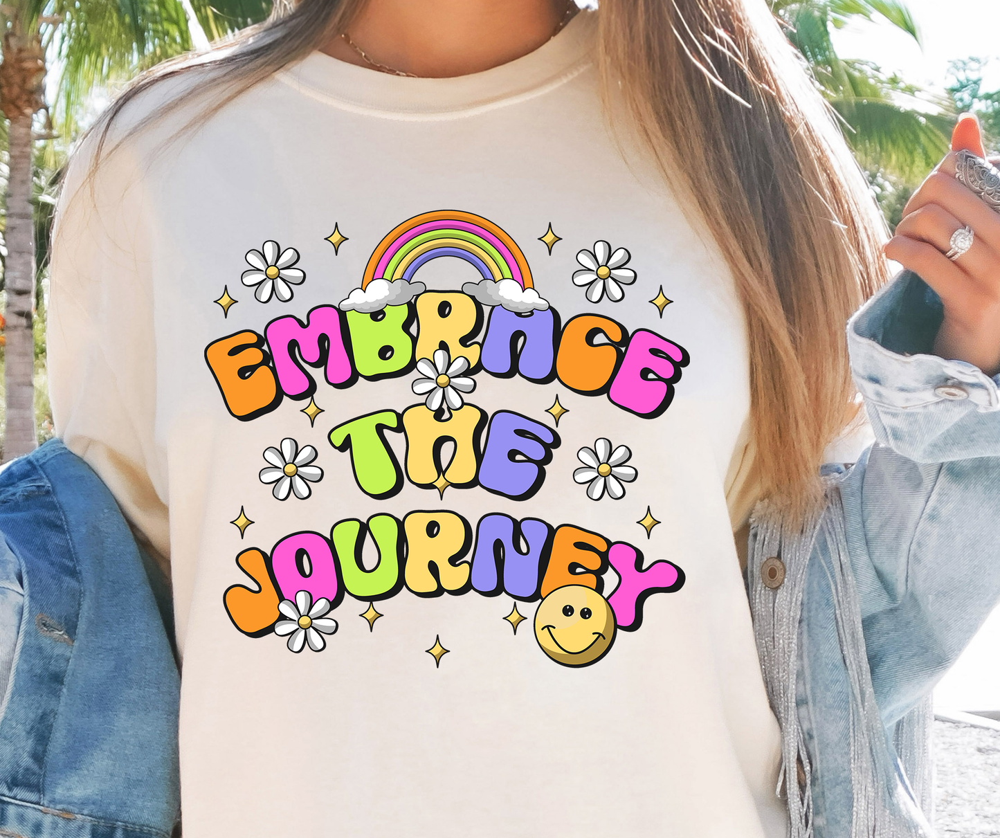 Embrace The Journey Rainbow Emoji T-shirt PNG Design,  Sublimation Tee Motivational Digital Download PNG File, Commercial Use