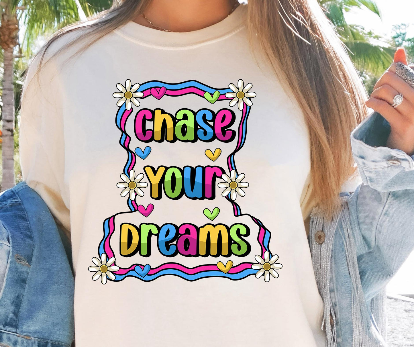 Chase your dreams T-shirt Sublimation Png Design, Inspirational Quote Png, Retro Groovy Flower, Motivational Png, Positive Quotes, Self Love Png