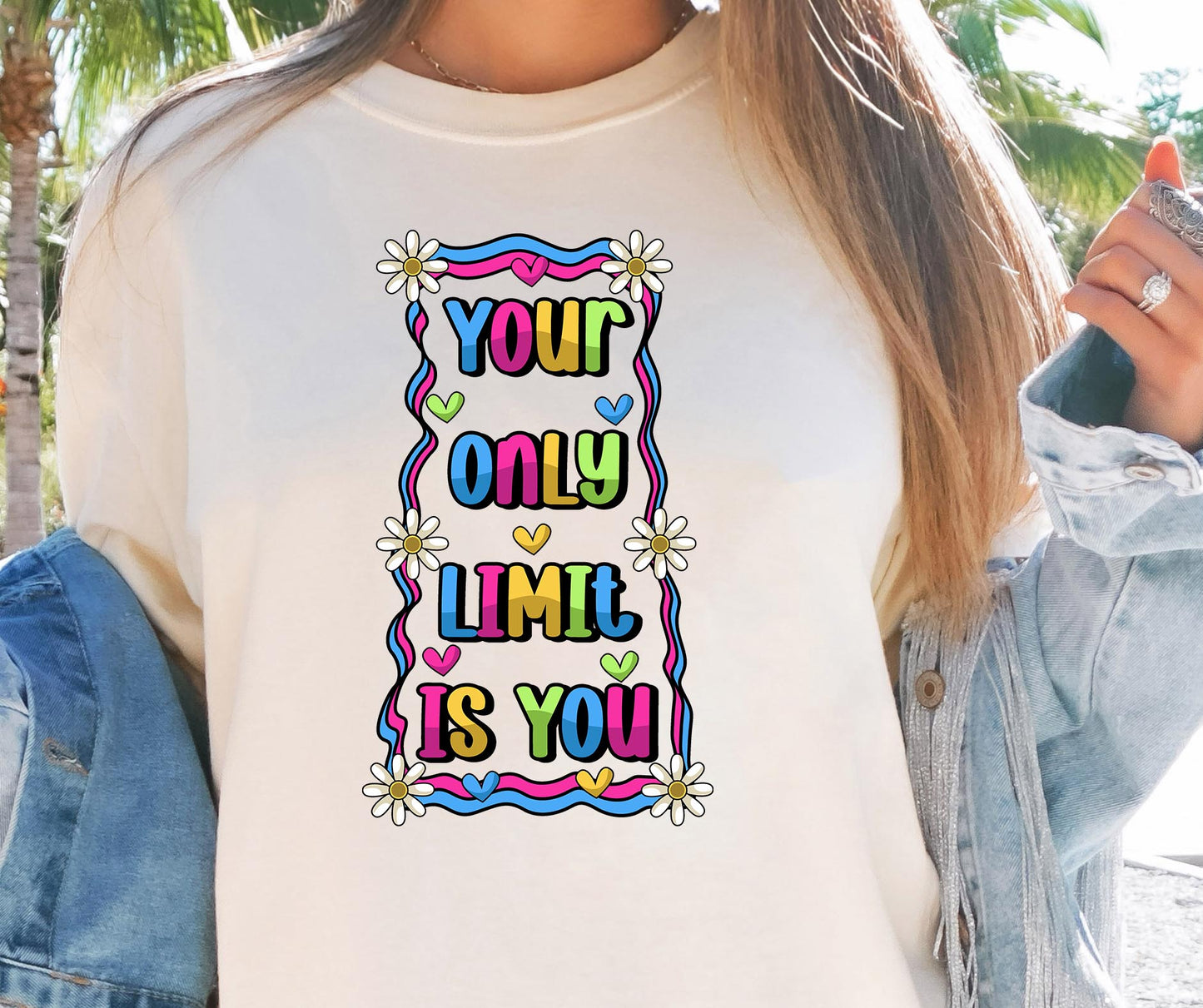 Your only limit is you T-shirt Sublimation Png Design, Inspirational Quote Png, Retro Groovy Flower, Motivational Png, Positive Quotes, Self Love Png