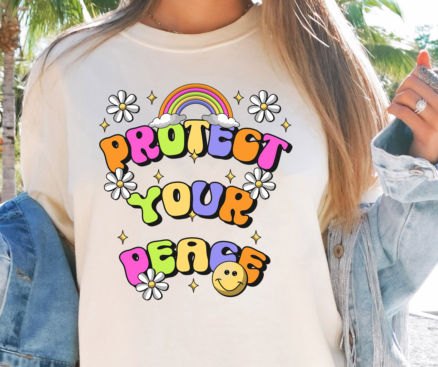 Protect Your Peace Rainbow T-shirt PNG Design,  Sublimation Tee Motivational Digital Download PNG File, Commercial Use