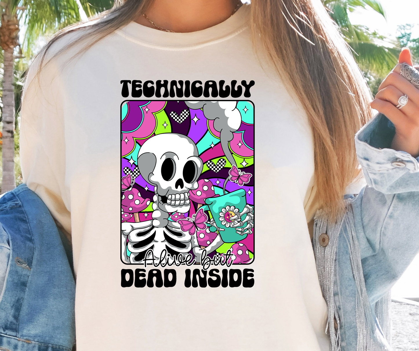 Technically Dead Inside Skeleton T-shirt PNG Design,  Sublimation Tee Motivational Digital Download PNG File, Commercial Use