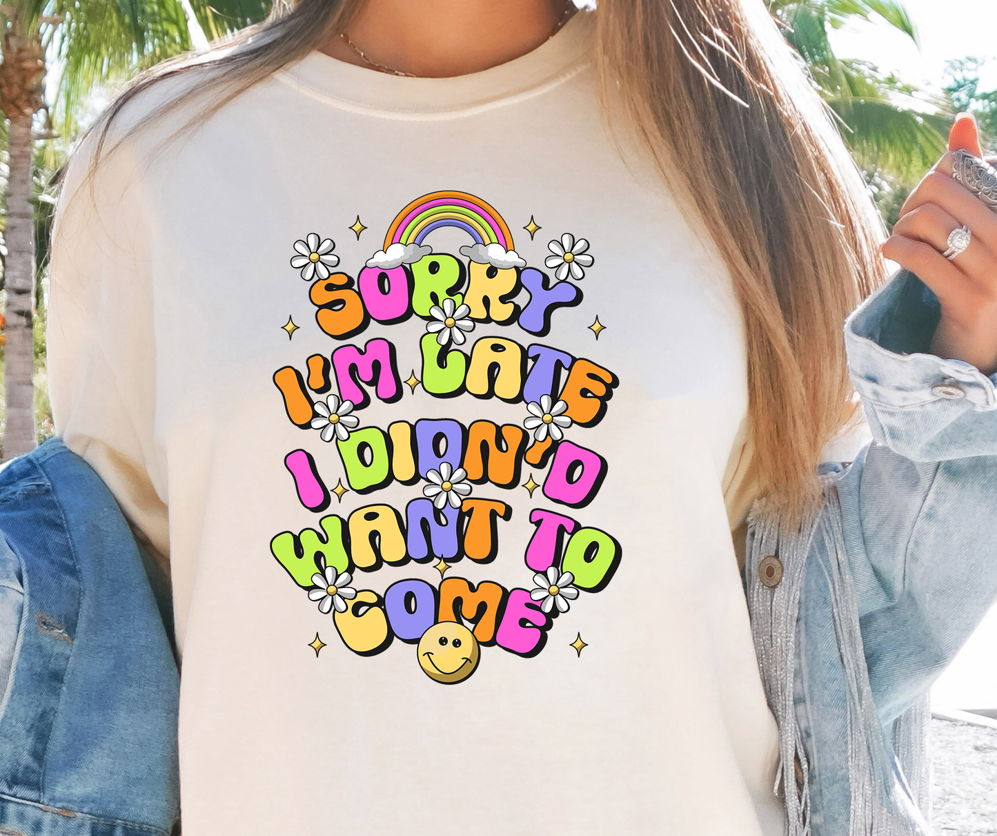 Sorry Im Late Rainbow Emoji T-shirt PNG Design,  Sublimation Tee Motivational Digital Download PNG File, Commercial Use (1)