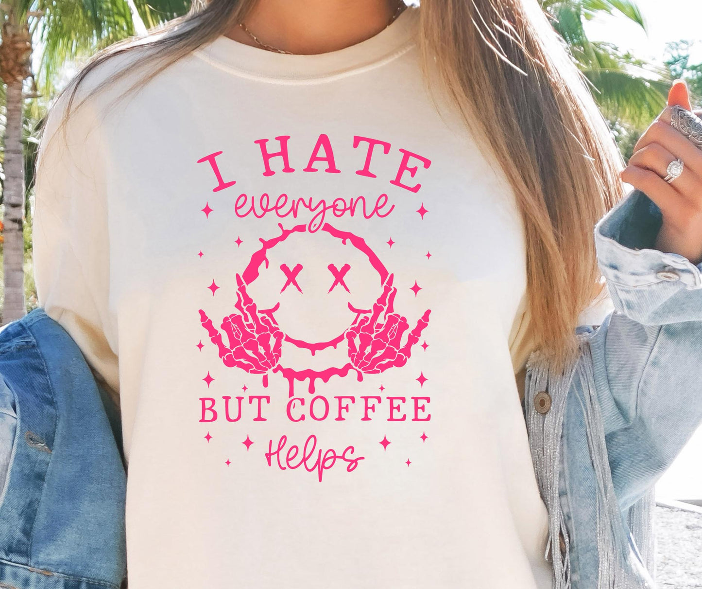 I hate people but coffee helps T-shirt Png Design, Retro Smile Skeleton Sublimation, Groovy Gothic Digital Download PNG File,