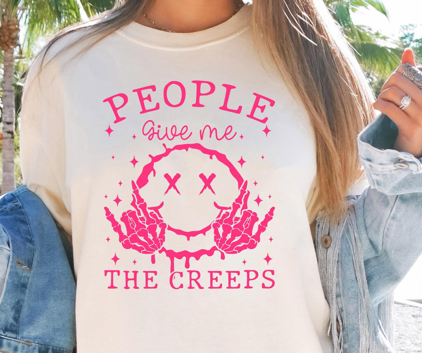 People give me the creeps T-shirt Png Design, Retro Smile Skeleton Sublimation, Groovy Gothic Digital Download PNG File,