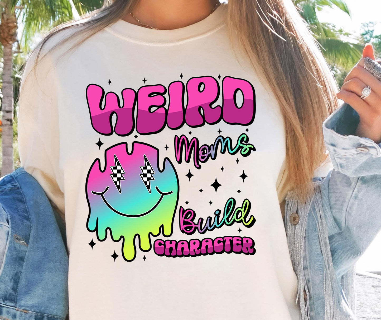 Weird Moms build Character 20oz Sublimation Tumbler Designs Neon Retro  9.2 x 8.3” Straight Skinny Tumbler Wrap PNG