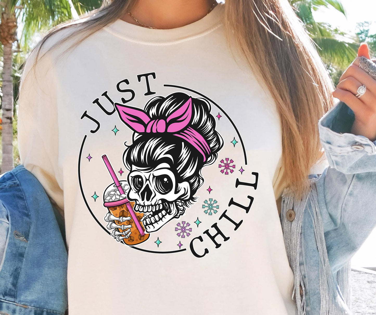 Just Chill Skeleton T-shirt PNG Design,  Sublimation Tee Motivational Digital Download PNG File, Commercial Use