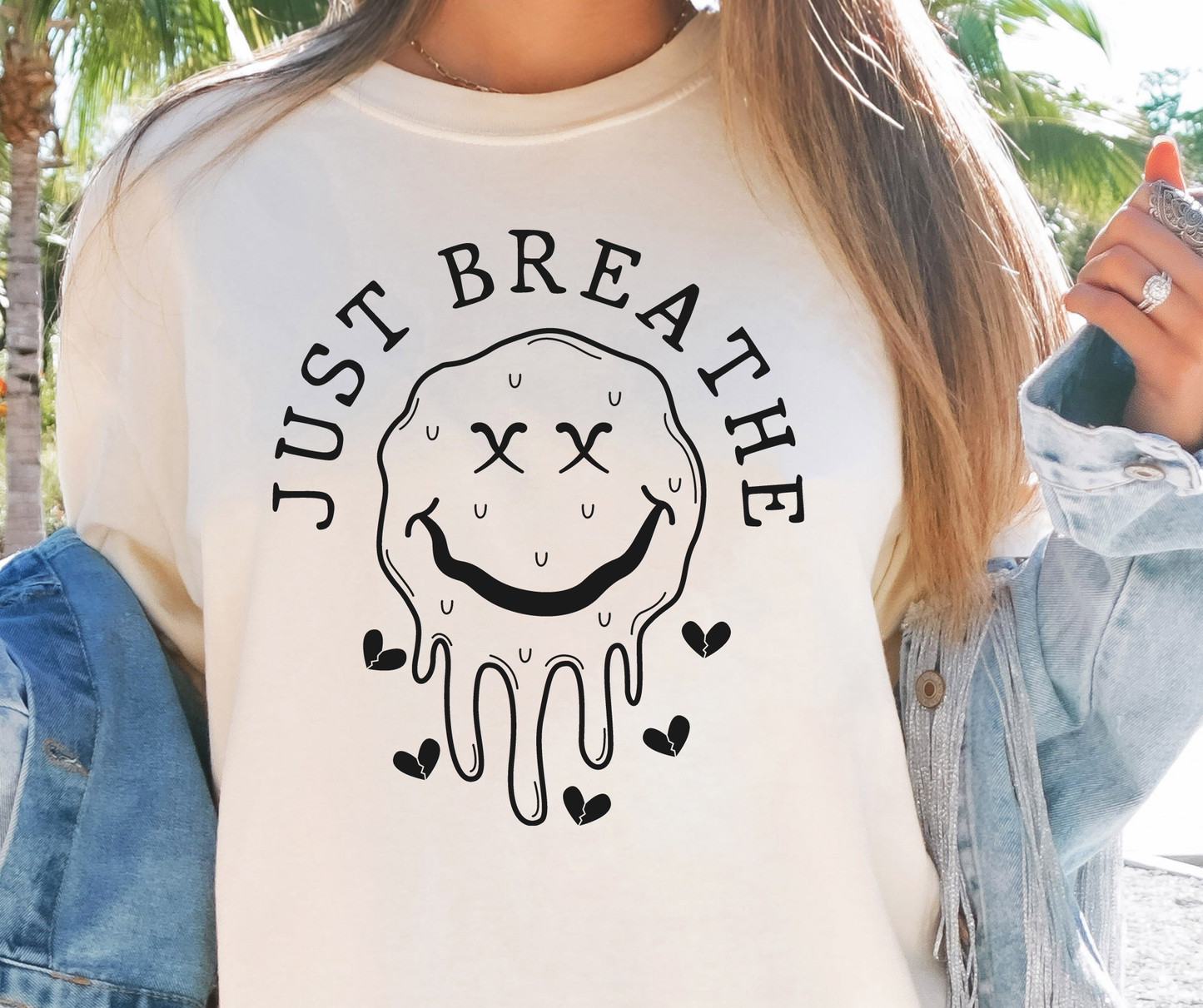 Just Breathe Dead Face Emoji T-shirt PNG Design,  Sublimation Tee Motivational Digital Download PNG File, Commercial Use