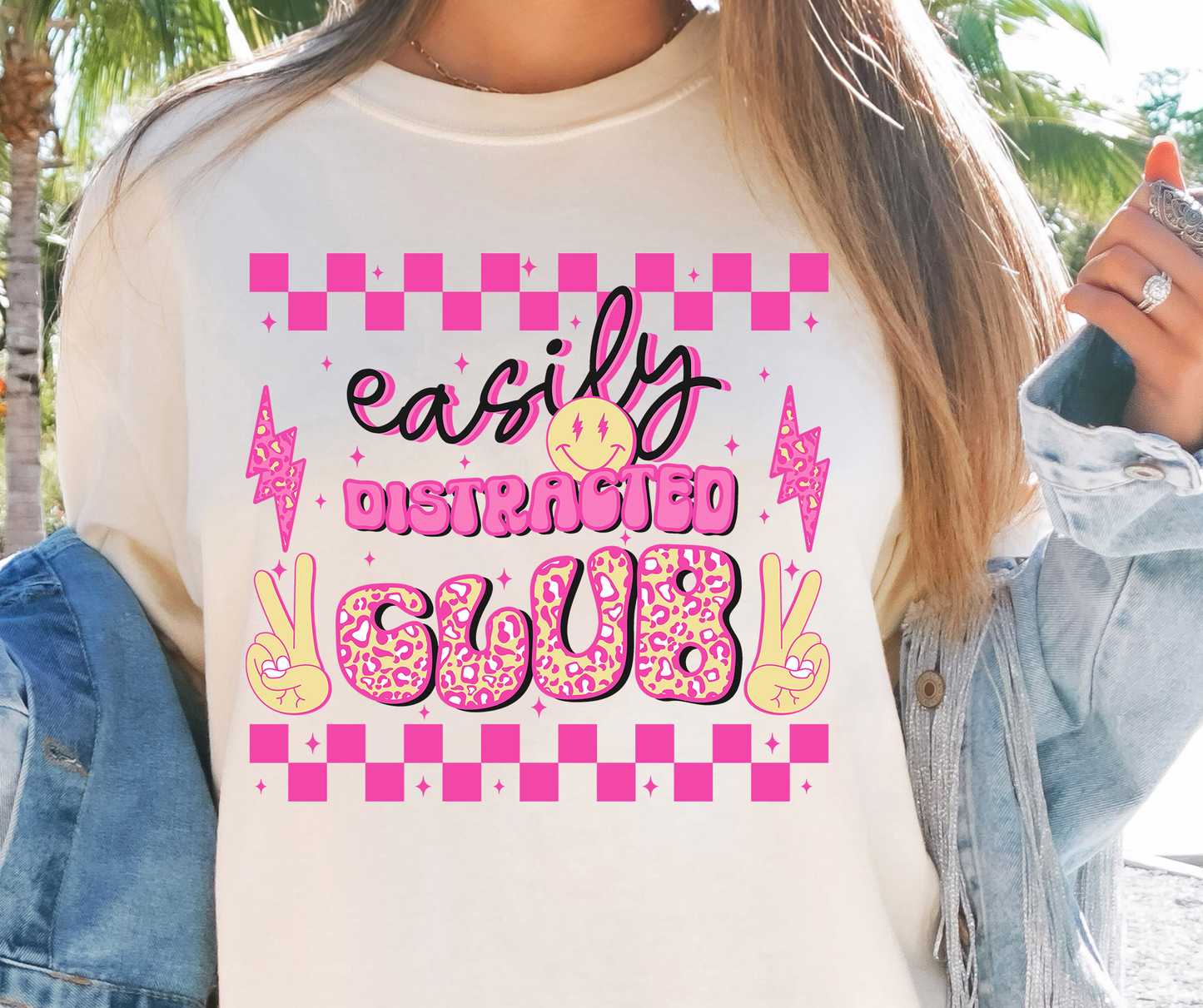 Easily Distracted Club Rainbow T-shirt PNG Design,  Sublimation Tee Motivational Digital Download PNG File, Commercial Use