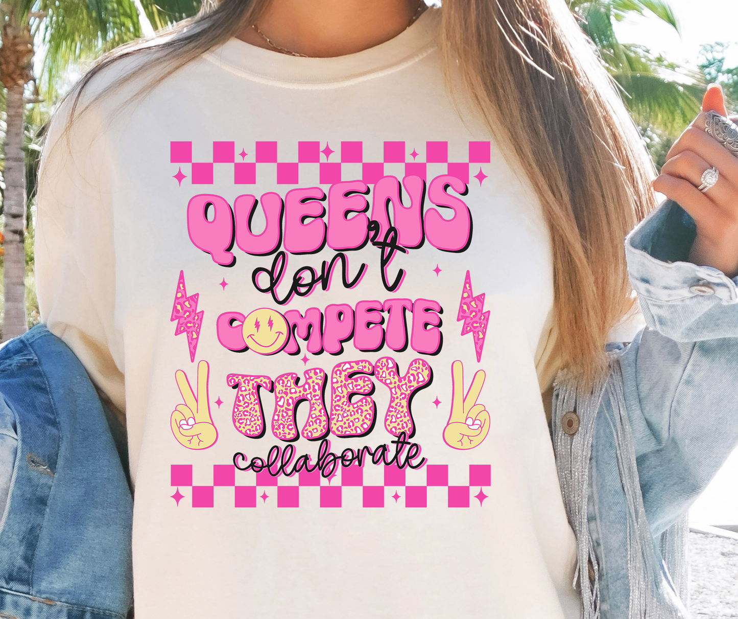 Queens Don't Compete They Collaborate T-shirt PNG Design,  Sublimation Tee Motivational Digital Download PNG File, Commercial Use