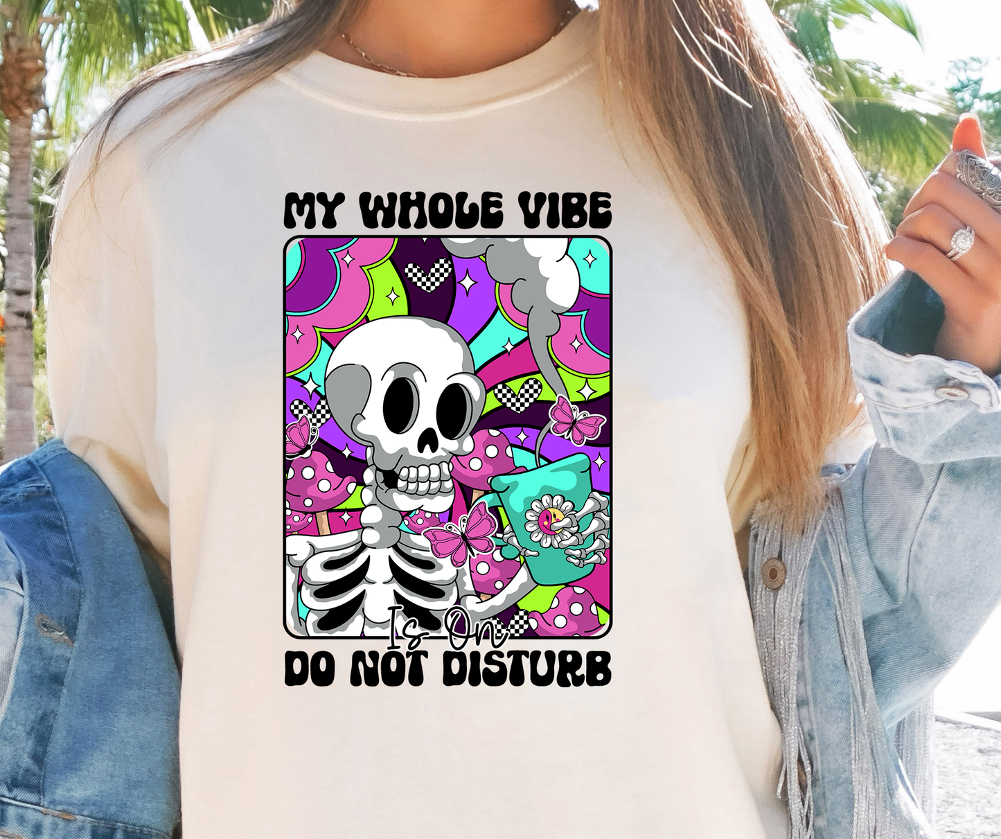 My Whole Vibe Do Not Disturb Skeleton Rainbow T-shirt PNG Design,  Sublimation Tee Motivational Digital Download PNG File, Commercial Use