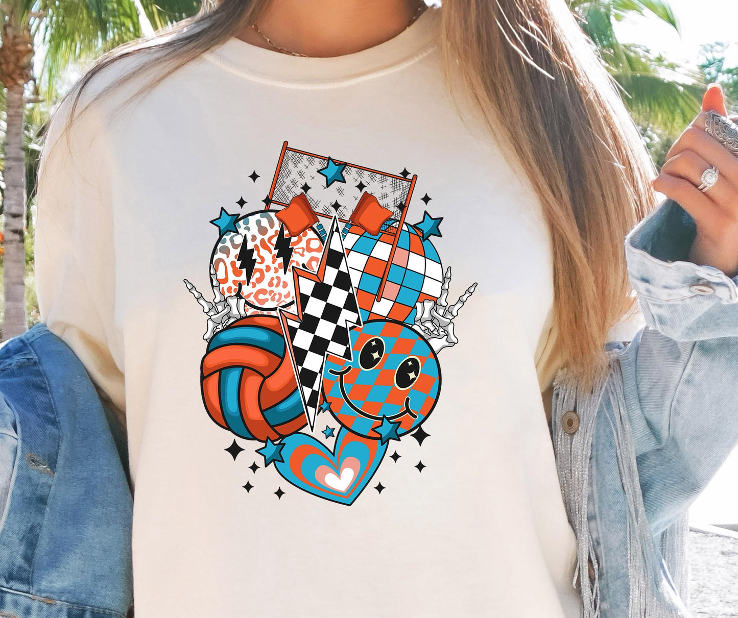 Volleyball Sport T-shirt Png Design, Retro Smile Sublimation, Groovy Vibes Digital Download PNG File, Commercial Use