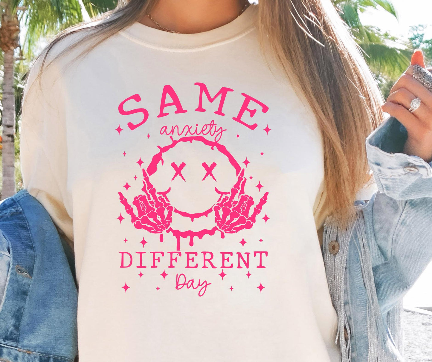 Same Anxiety Different Day T-shirt Png Design, Retro Smile Skeleton Sublimation, Groovy Gothic Digital Download PNG File,