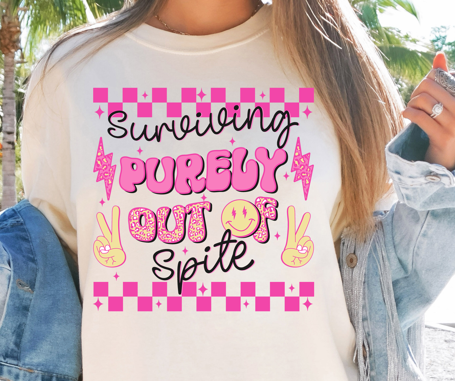 Surviving Purely Out Of Spite T-shirt PNG Design,  Sublimation Tee Motivational Digital Download PNG File, Commercial Use