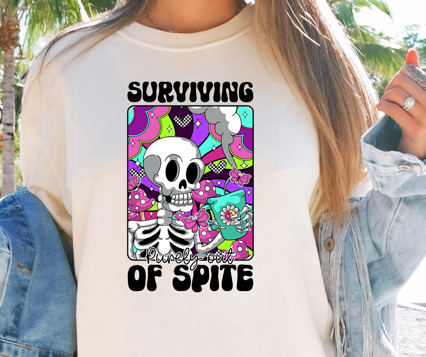 Surviving Out Of Spite Rainbow Skeleton T-shirt PNG Design,  Sublimation Tee Motivational Digital Download PNG File, Commercial Use