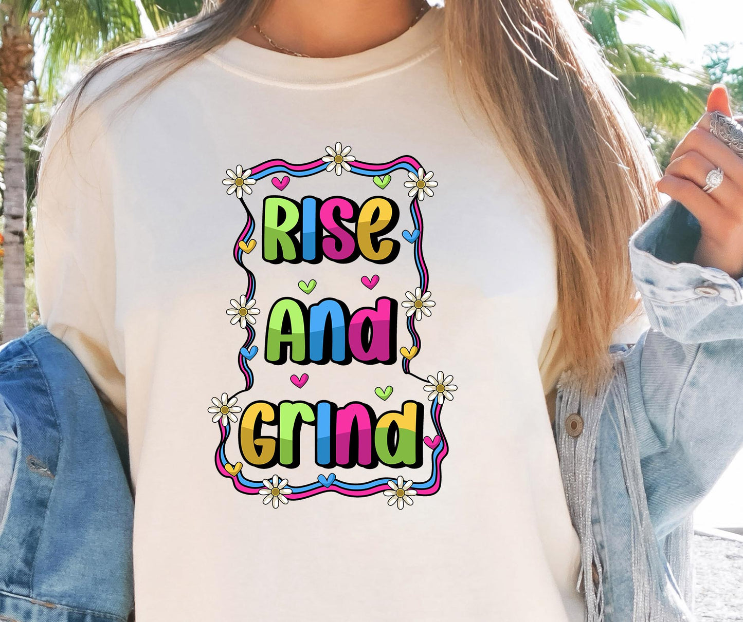 Rise and Grind T-shirt Sublimation Png Design, Inspirational Quote Png, Retro Groovy Flower, Motivational Png, Positive Quotes, Self Love Png