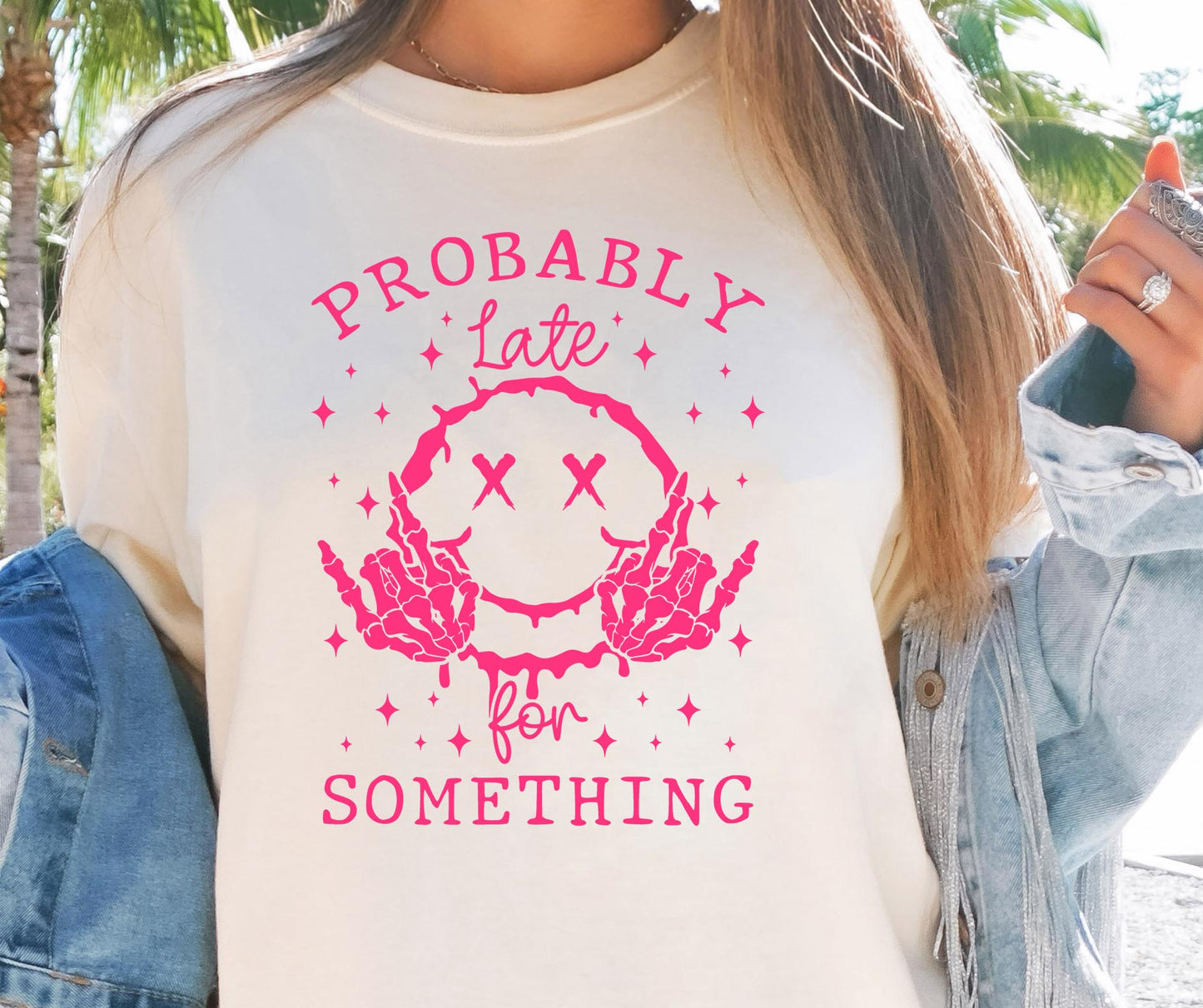 Probably Late for Something T-shirt Png Design, Retro Smile Skeleton Sublimation, Groovy Gothic Digital Download PNG File,