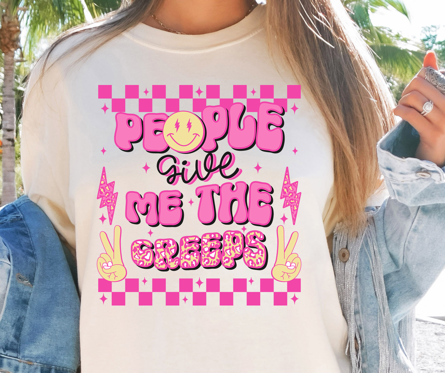 People Give Me The Creeps Rainbow Emoji T-shirt PNG Design,  Sublimation Tee Motivational Digital Download PNG File, Commercial Use