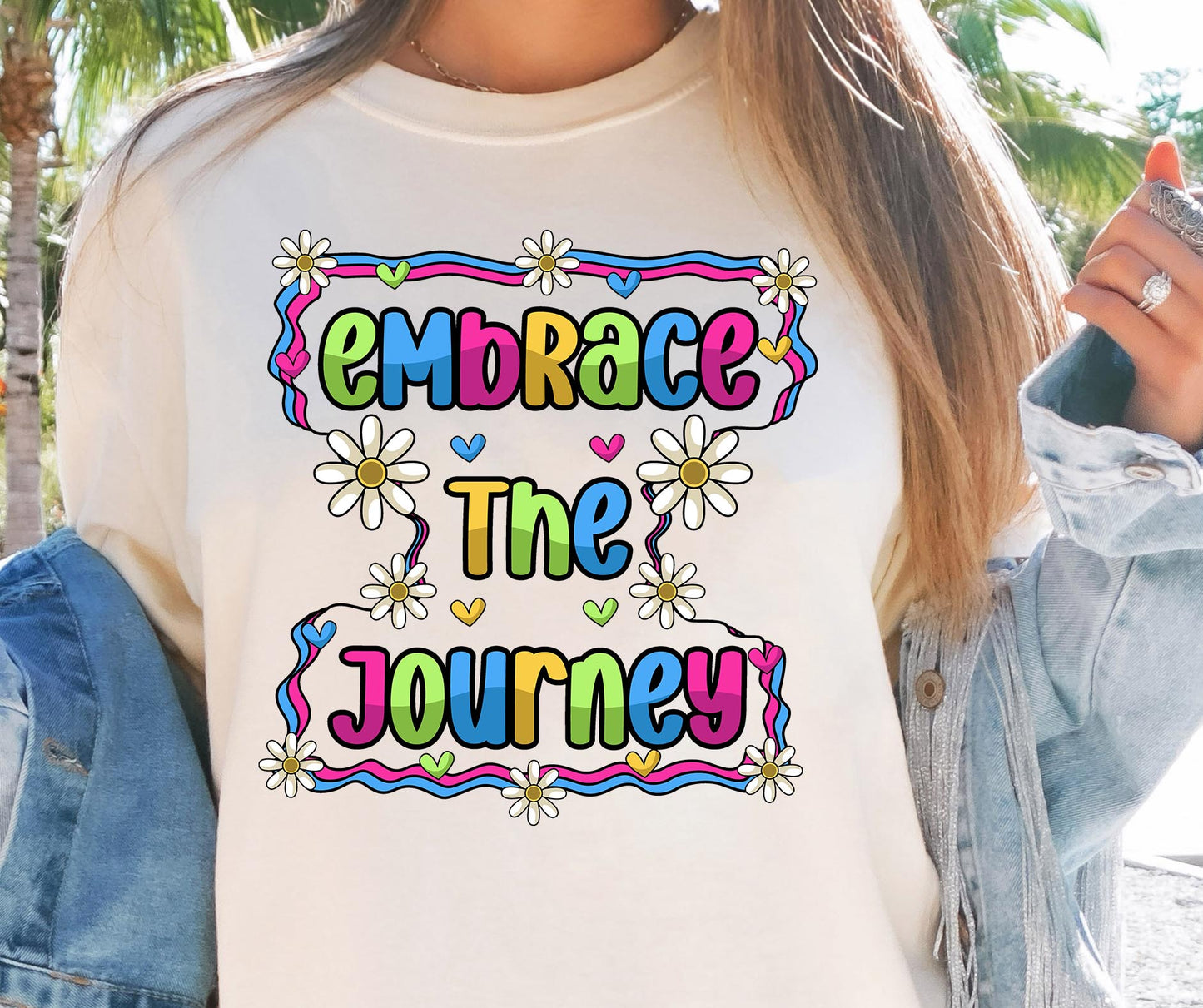 Embrace the journey T-shirt Sublimation Png Design, Inspirational Quote Png, Retro Groovy Flower, Motivational Png, Positive Quotes, Self Love Png