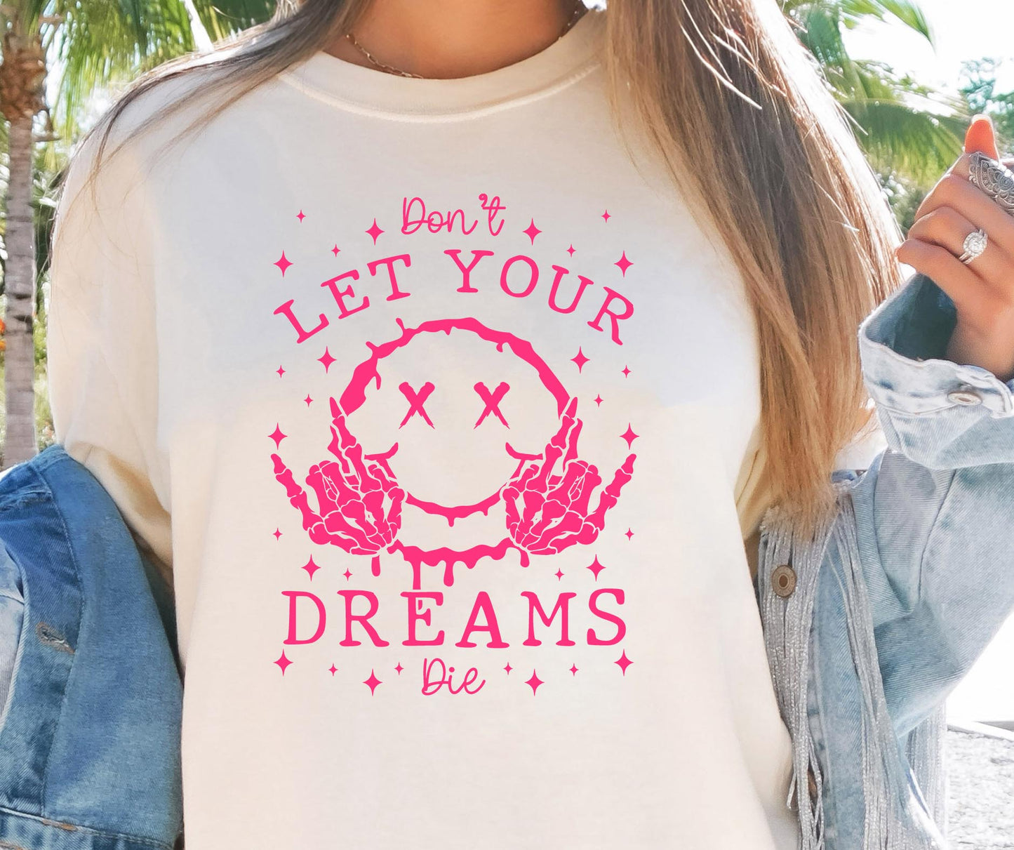 Dont let your dreams die T-shirt Png Design, Retro Smile Skeleton Sublimation, Groovy Gothic Digital Download PNG File,