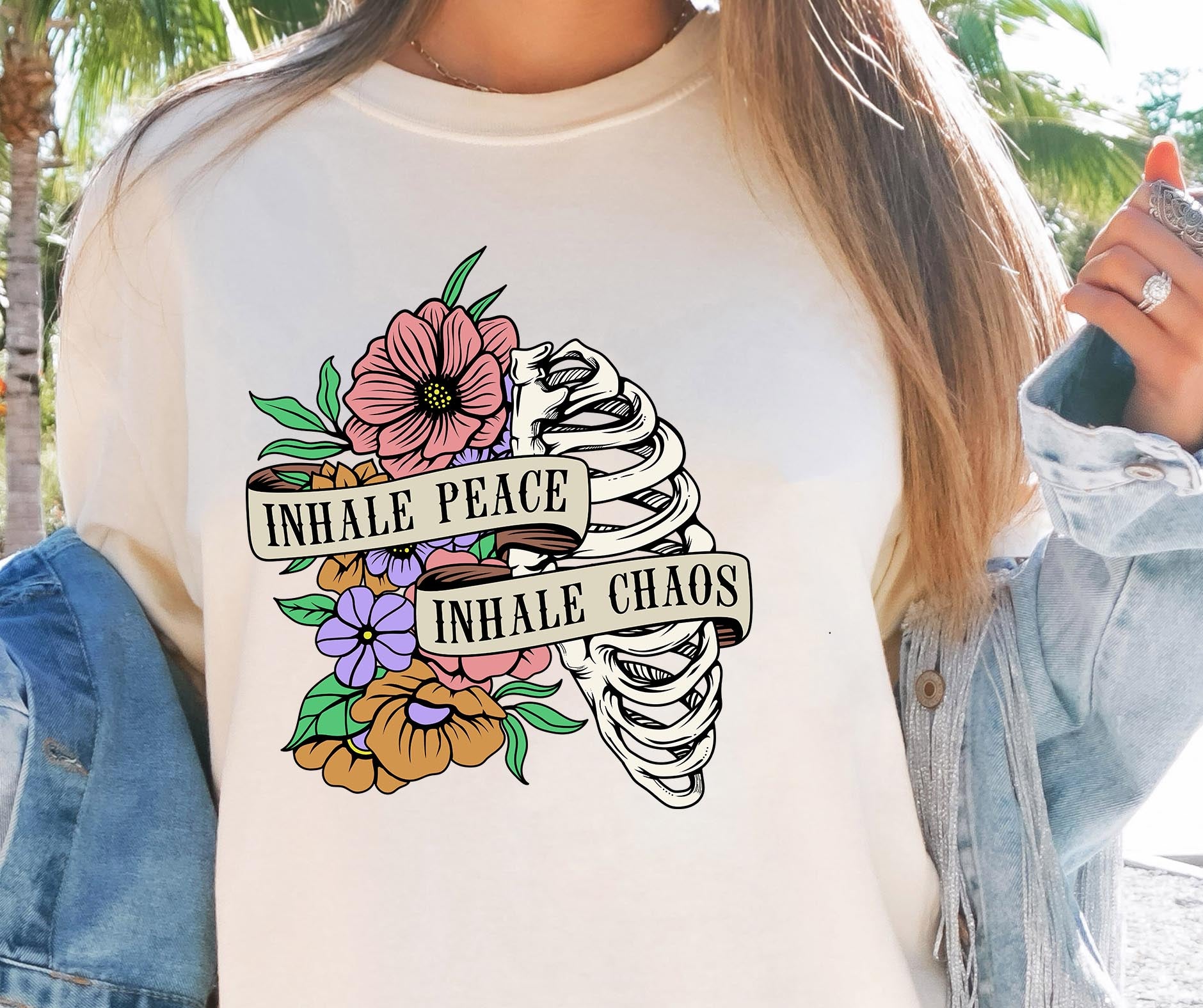 Sublimation PNG Sublimation PNG - Inhale peace exhale chaos Rib Lung T-shirt Png Design, Skeleton Floral Sublimation, Motivational Digital Download PNG File,-Tumblerwrapdesigns