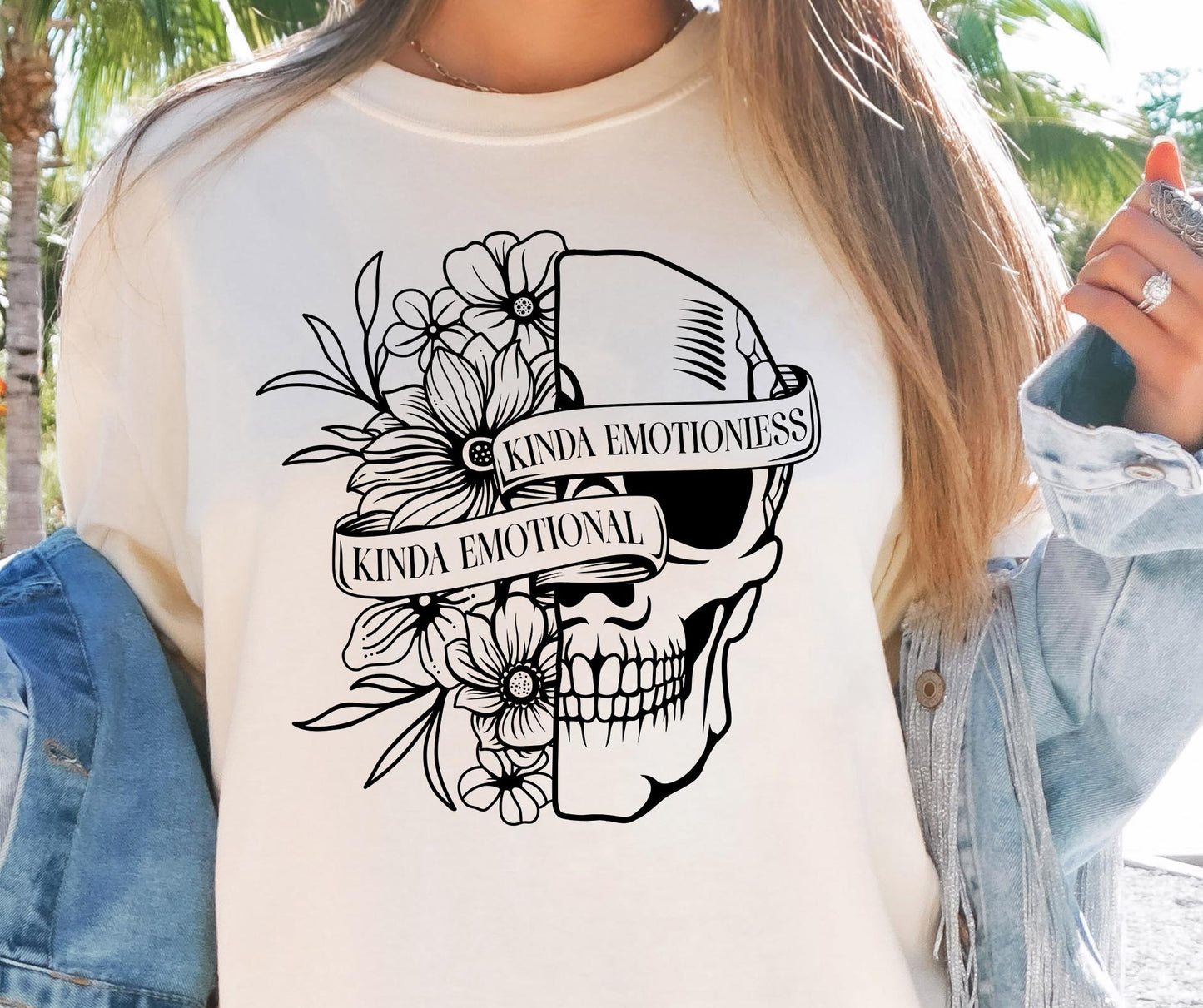 Kinda emotional kinda emotionless  T-shirt Png Design, Skeleton Floral Sublimation, Motivational Digital Download PNG File